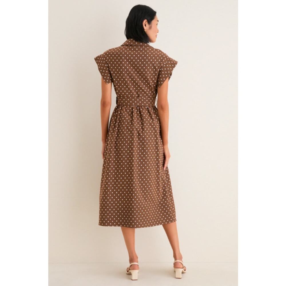 Tuckernuck Cocoa Brown Dot Chloe Midi Dress Size Small Belted NWT Fall Workwear - Picture 3 of 12